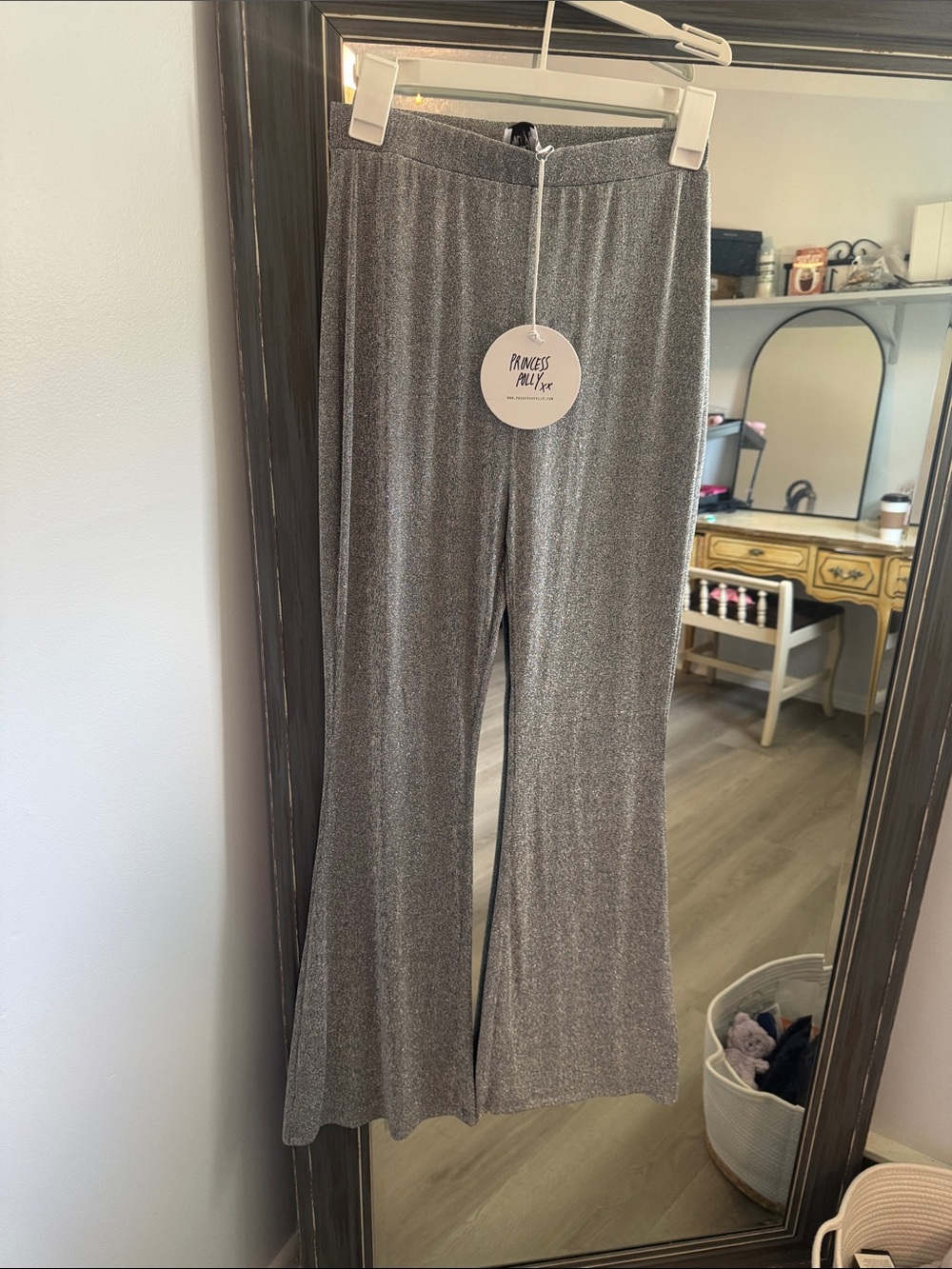 Princess Polly Metallic Gray Flare Pants